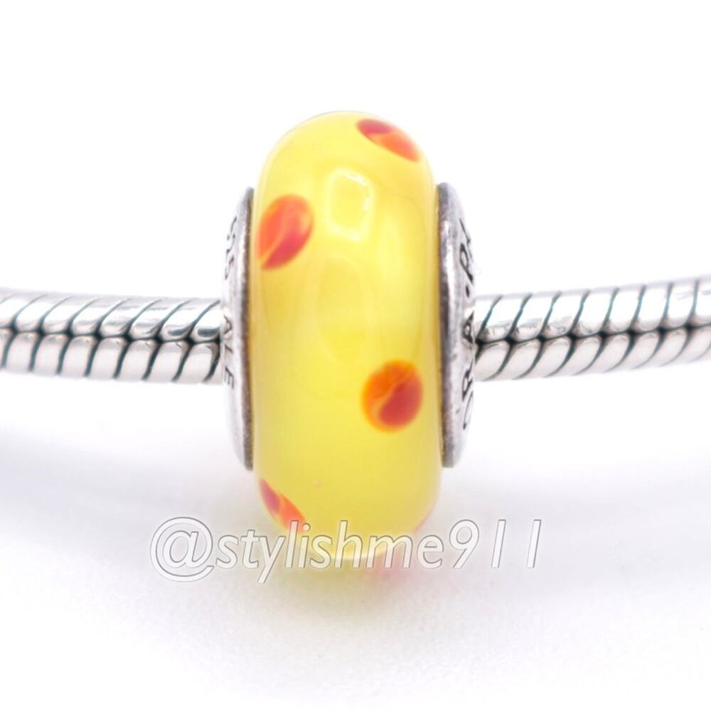 Authentic PANDORA Yellow Orange Polka Dots Glass Murano -  790623 - Picture 2 of 9